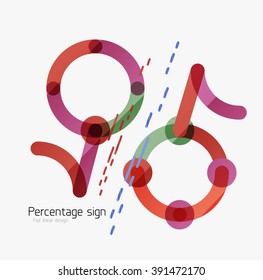 Percentage sign background. Linear outline style made of overlapping multicolored line elements