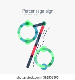 Percentage sign background. Linear outline style made of overlapping multicolored line elements