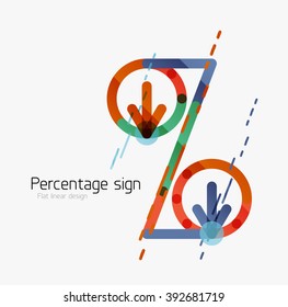Percentage sign background. Linear outline style made of overlapping multicolored line elements