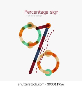 Percentage sign background. Linear outline style made of overlapping multicolored line elements