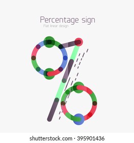 Percentage sign background. Linear outline style made of overlapping multicolored line elements