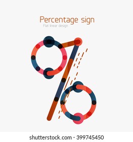 Percentage sign background. Linear outline style made of overlapping multicolored line elements