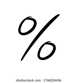 Percentage sign in doodle style. Symbol of discounts, sales, shares, parts. Hand drawn and isolated on a white background. Black and white vector illustration. For cards, posters, stickers and