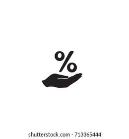 Percentage sign in hand silhouette. Business percent icon