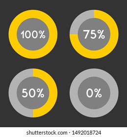 Percentage sign icon set vector 100,75,50,0 percent.