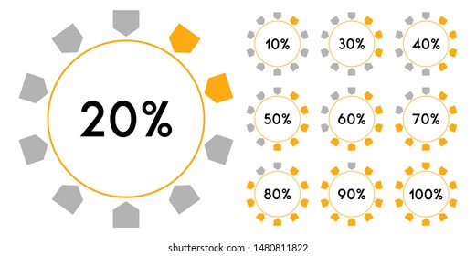 Percentage sign icon set vector,from 10 to 100