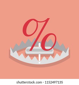 Percentage sign mark in the trap. Vector illustration