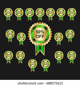 Percentage special discount in gold and green sticker