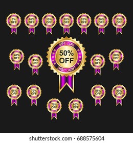 Percentage special discount in gold and purple sticker