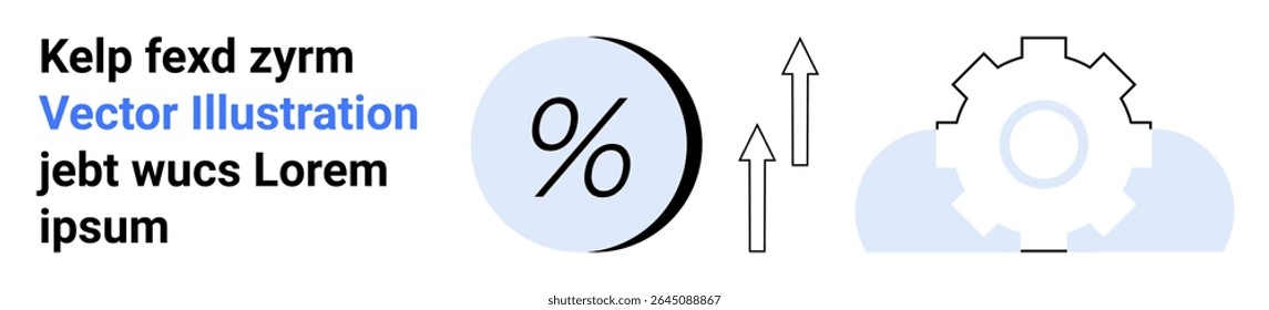 Percentage symbol beside upward arrows and gear, symbolizing growth, progress, and efficiency. Ideal for business, finance, marketing, technology, education, productivity, and data analysis Landing