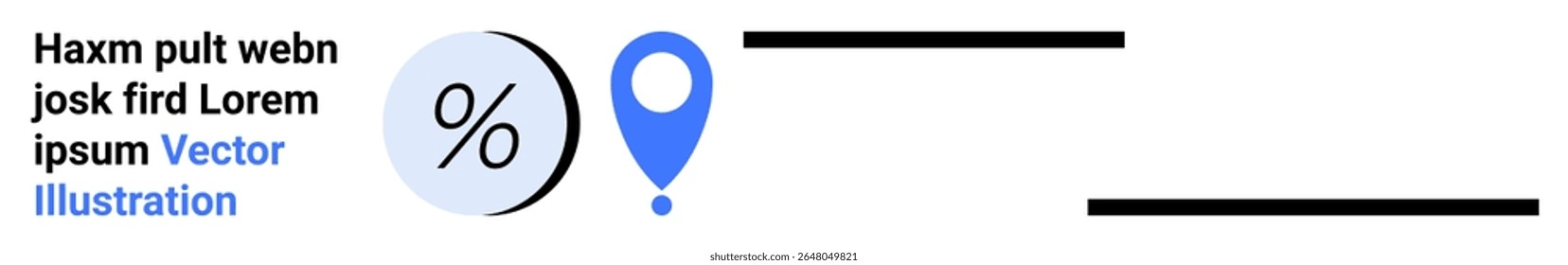 Percentage symbol in circle, blue map pin marker, placeholder text in black. Ideal for web design, infographics, business presentations, educational materials, marketing, data visualization, and user