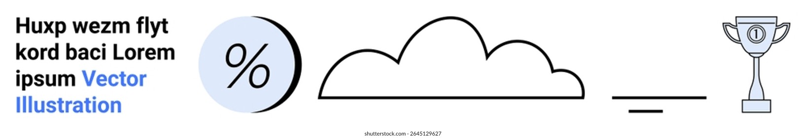Percentage symbol, cloud, and trophy with placeholder text. Ideal for data analysis, performance metrics, success tracking, infographics, presentations, web design, educational materials. Landing
