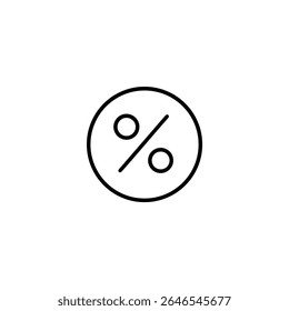 Um símbolo de porcentagem delimitado por um círculo. Um vetor de arte de linha simples para descontos, vendas e dados financeiros.