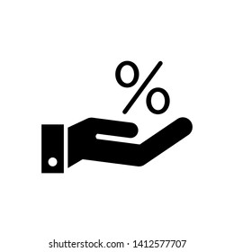 Percentage symbol in hand. Discount, special offer vector icon.
