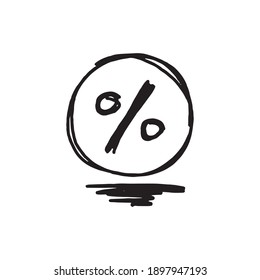 percentage symbol in hand drawn circle on white background