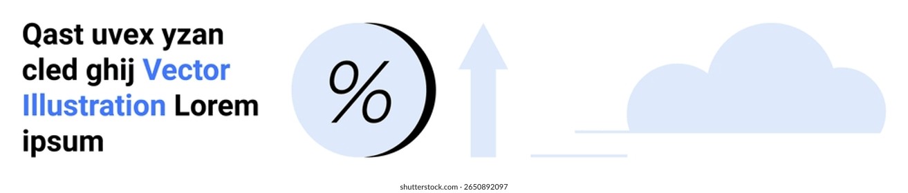 Símbolo de porcentagem dentro de um círculo, seta para cima, nuvem azul. Ideal para análise financeira, crescimento dos negócios, apresentação de dados, relatórios de estatísticas, previsão econômica, acompanhamento do progresso