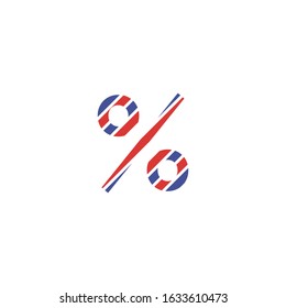 percentage symbol with patterned lines in red and blue postal letter style