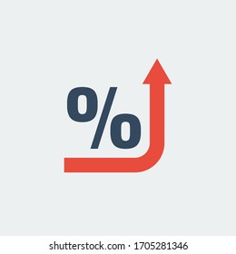 percentage symbol with red up arrow, financial business indicator