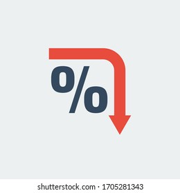 percentage symbol with red down arrow, financial business indicator