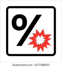 Símbolo de porcentagem com explosão vermelha significando alerta de risco ou perigo.