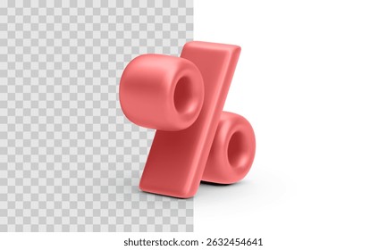 Percentage Symbol Rendered In Modern 3D Style. Bold Red Discount Icon With Soft Rounded Edges, Ideal For E-commerce And Promo Graphics.