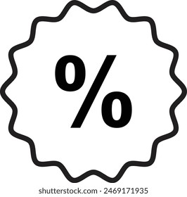Percentage symbol, Percentage sign in zig zag circle, Percentage tag icon