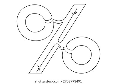 Ilustración de esquema de dibujo de una sola línea simple de símbolo de porcentaje mínimo