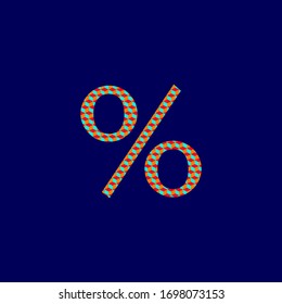 percentage symbol with texture from cubes, in red, orange and green colors