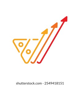 percentage symbol in triangle. percentage symbol and three arrows sign concept. percentage symbol and growth concept