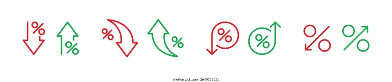 Percentage trend icons featuring up and down arrows with percent symbols representing interest rate, value, or change.