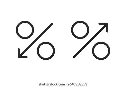 Percentage trend icons featuring up and down arrows with percent symbols representing interest rate, value, or change.