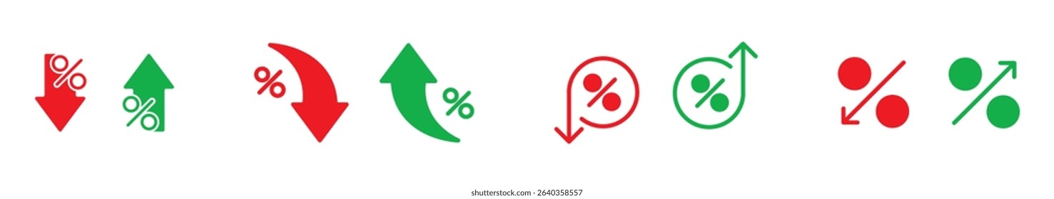 Percentage trend icons featuring up and down arrows with percent symbols representing interest rate, value, or change.