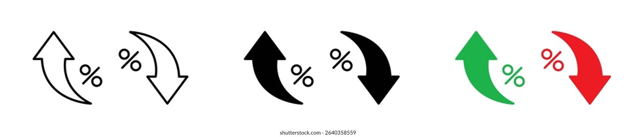 Percentage trend icons featuring up and down arrows with percent symbols representing interest rate, value, or change.