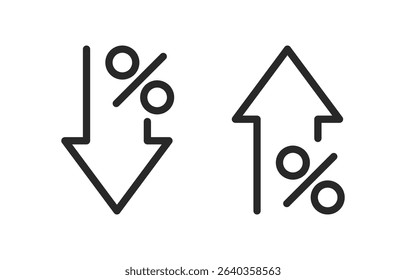 Percentage trend icons featuring up and down arrows with percent symbols representing interest rate, value, or change.