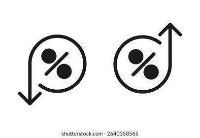 Percentage trend icons featuring up and down arrows with percent symbols representing interest rate, value, or change.