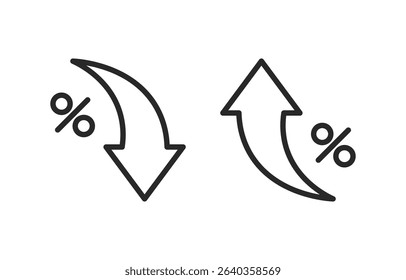 Percentage trend icons featuring up and down arrows with percent symbols representing interest rate, value, or change.