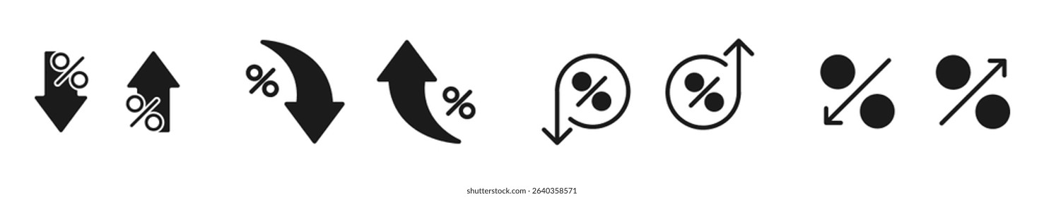Percentage trend icons featuring up and down arrows with percent symbols representing interest rate, value, or change.