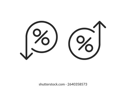 Percentage trend icons featuring up and down arrows with percent symbols representing interest rate, value, or change.