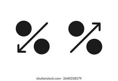 Percentage trend icons featuring up and down arrows with percent symbols representing interest rate, value, or change.