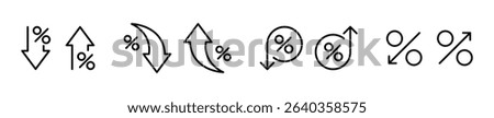 Percentage trend icons featuring up and down arrows with percent symbols representing interest rate, value, or change.