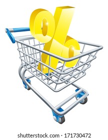 Percentage trolley concept of percent sign in a supermarket shopping cart or trolley, shopping for best APR or mortgage rate or loan etc.