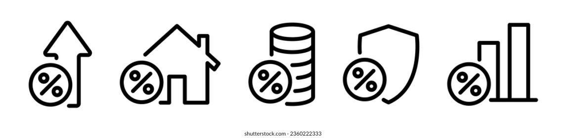 Percentage vector icons. Percents linear icons. Percentage growth signs. EPS 10