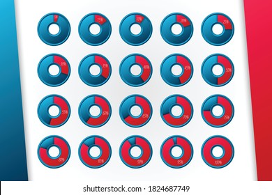 Conjunto de iconos de la infografía del vector porcentual. de 5 a 100 por ciento de señales de gráficos para empresas, diseño, descarga