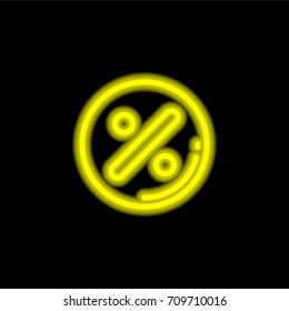 Percentage yellow glowing neon ui ux icon. Glowing sign logo vector