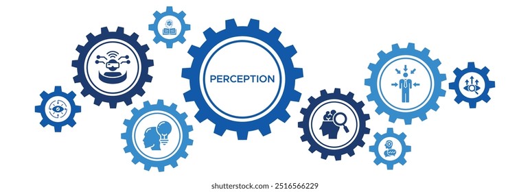 Perception and Cognition Banner Icon Concept Featuring Sensory Systems, Reality, Memory, and Knowledge Understanding