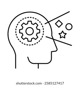 Perception icon. Brain and Stars Representing the Ability to Understand, Interpret, and Respond to Information and Situations from Various Angles. Vector illustration.
