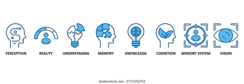 Wahrnehmungssymbol In Blue Style Vektorgrafik für Wahrnehmung, Realität, Verstehen, Gedächtnis, Wissen, Kognition, Sinnesorgane, Vision