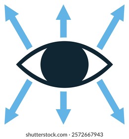 Perception Icon Vector, A stylized illustration of an eye surrounded by directional arrows, symbolizing awareness, observation, or perspective. Ideal for psychology, vision, and cognitive projects.