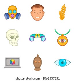 Perception icons set. Cartoon set of 9 perception vector icons for web isolated on white background
