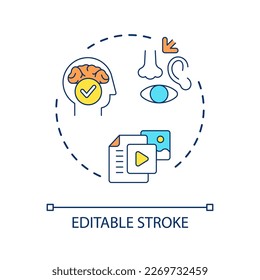 Perception of information concept icon. Memorization style. Psychology of memory. Sense organs abstract idea thin line illustration. Isolated outline drawing. Editable stroke. Arial font used